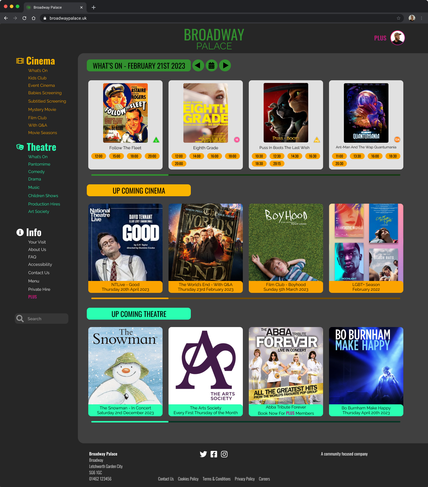 broadway palace web ui redesign of a cinema website