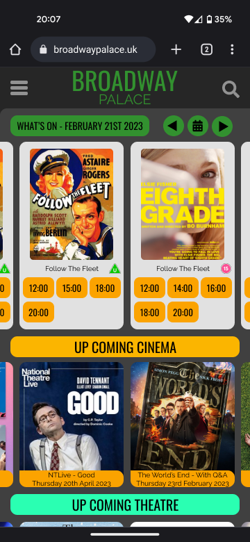 broadway palace mobile ui redesign of a cinema website